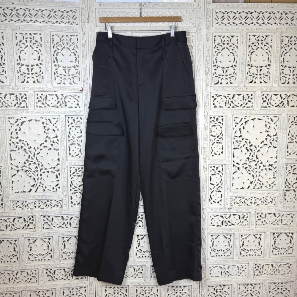 NWT Noli Black‎ Satin Cargo Wide Leg Pant Womens 10 Streetwear Grunge Lagenlook